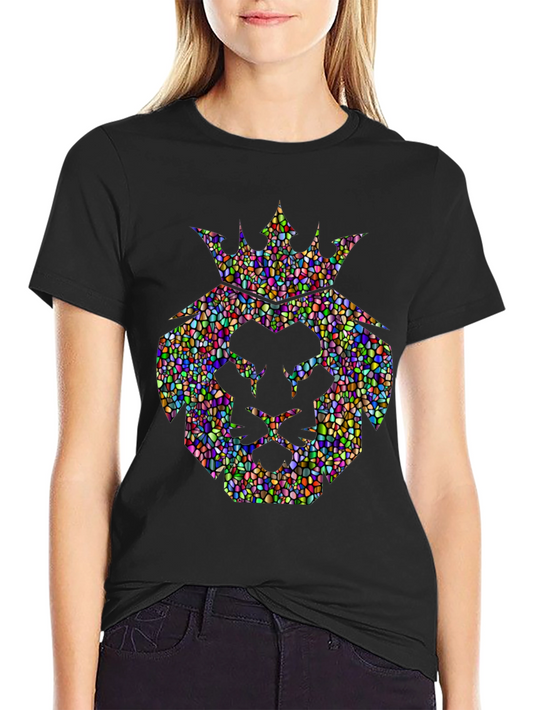 Camiseta Negra con León Mosaico Corona Rey