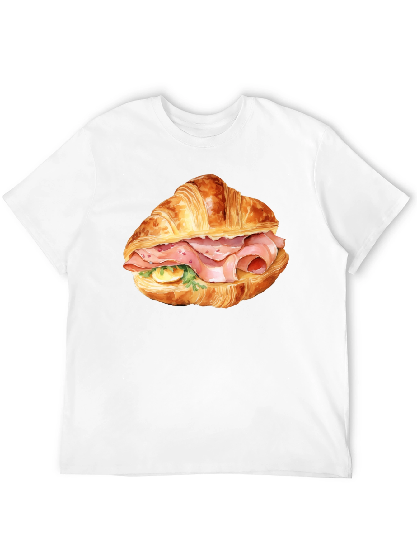 Camiseta Negra Estampada Croissant con Jamón