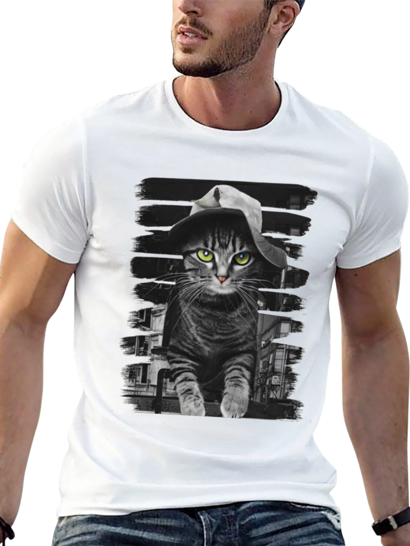 Camiseta Negra con Gato Detective