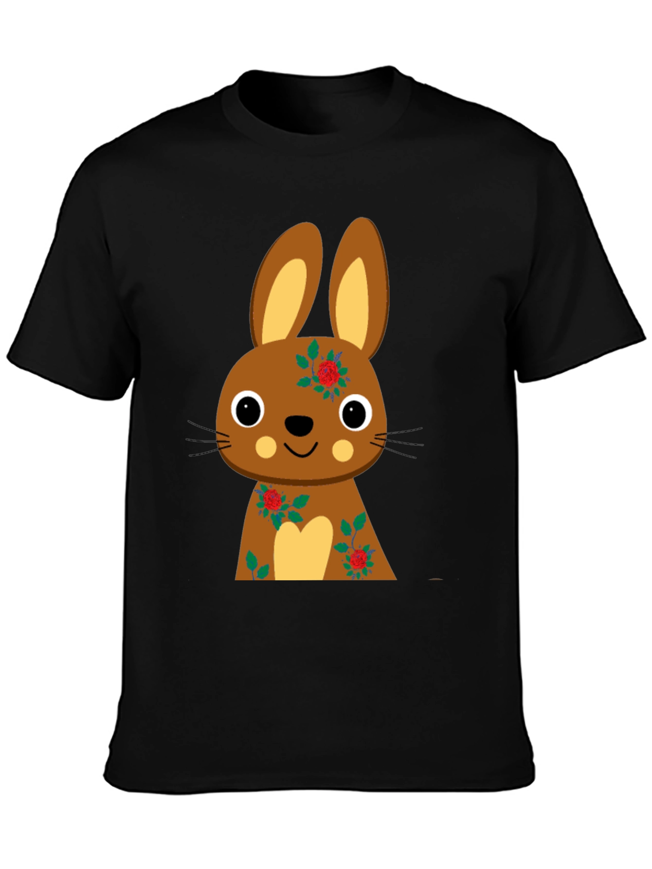 Camiseta Negra con Diseño de Conejo Floral