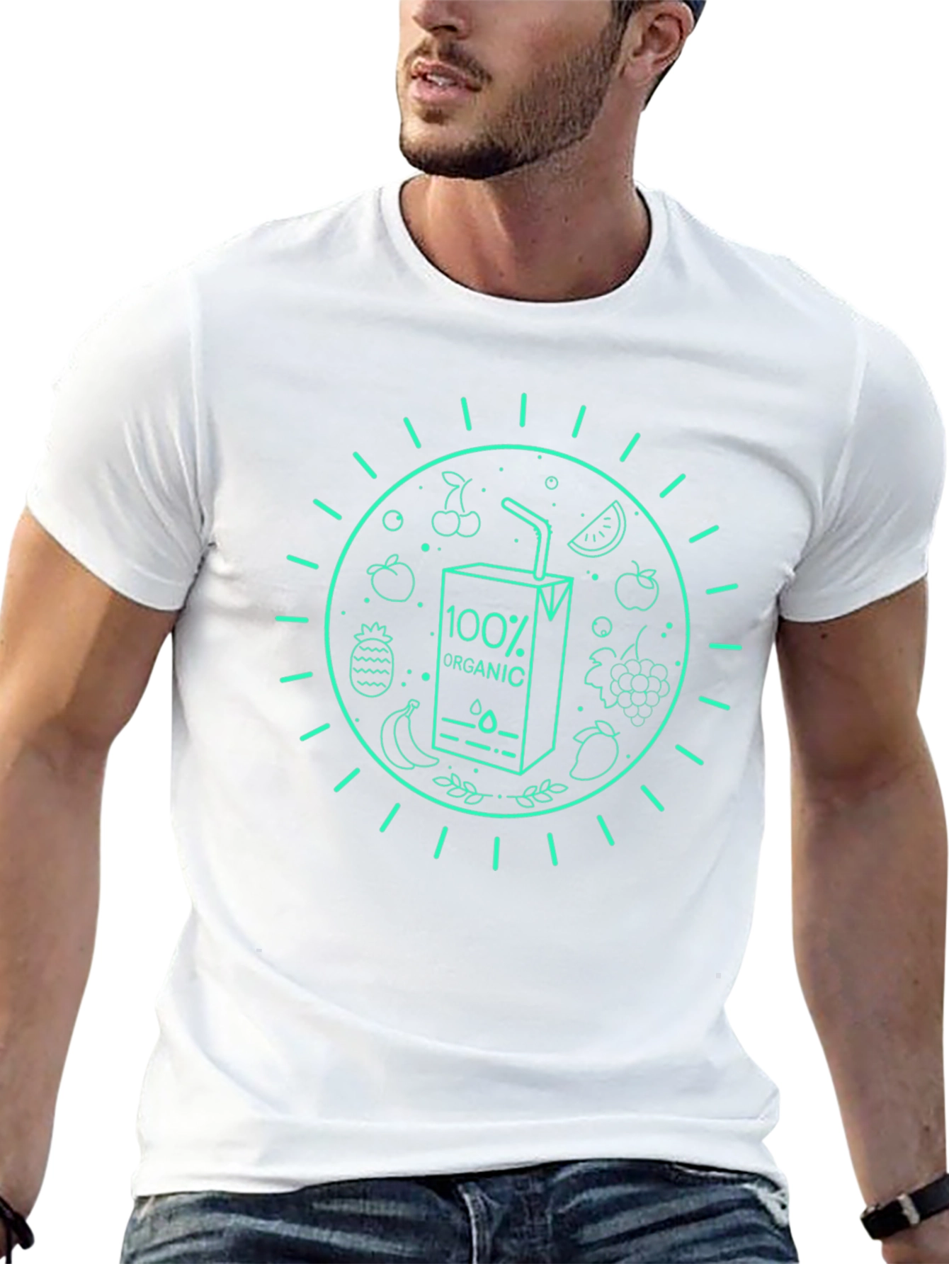 Camiseta Negra Orgánica con Diseño de Frutas