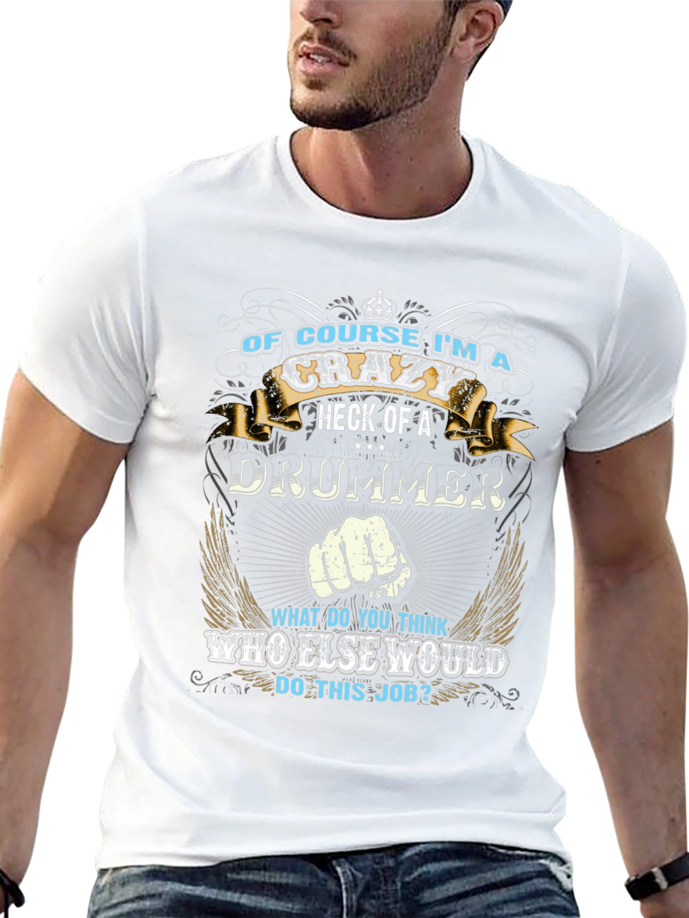 Camiseta Negra con Diseño de Baterista Loco