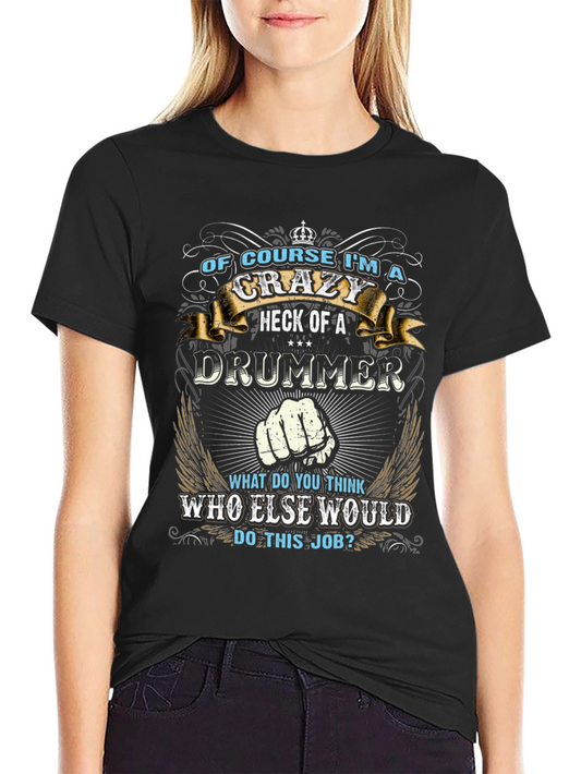 Camiseta Negra con Diseño de Baterista Loco
