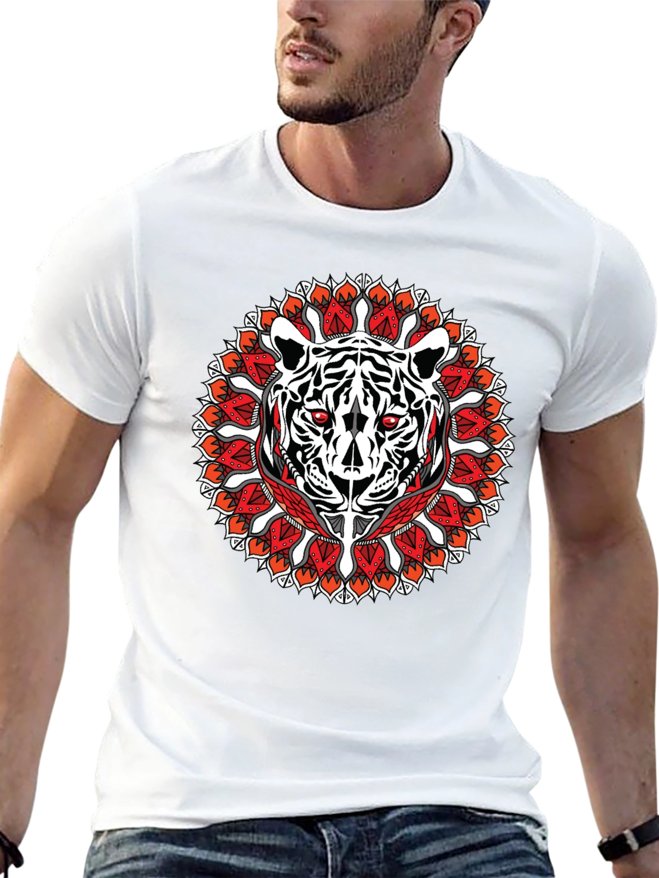 Camiseta Negra con Diseño de Tigre Mandala