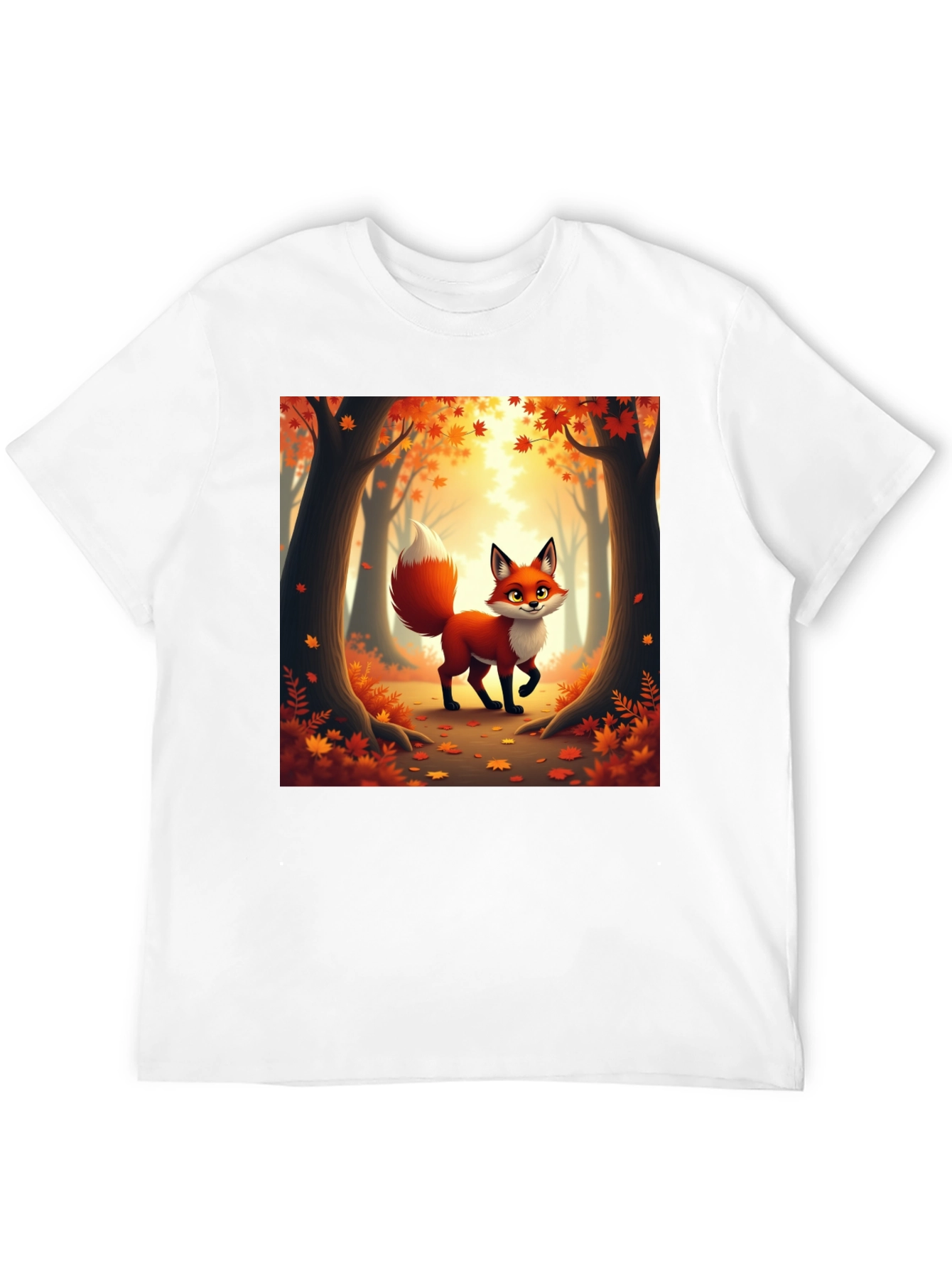 Camiseta Negra con Zorro Otoñal Animado