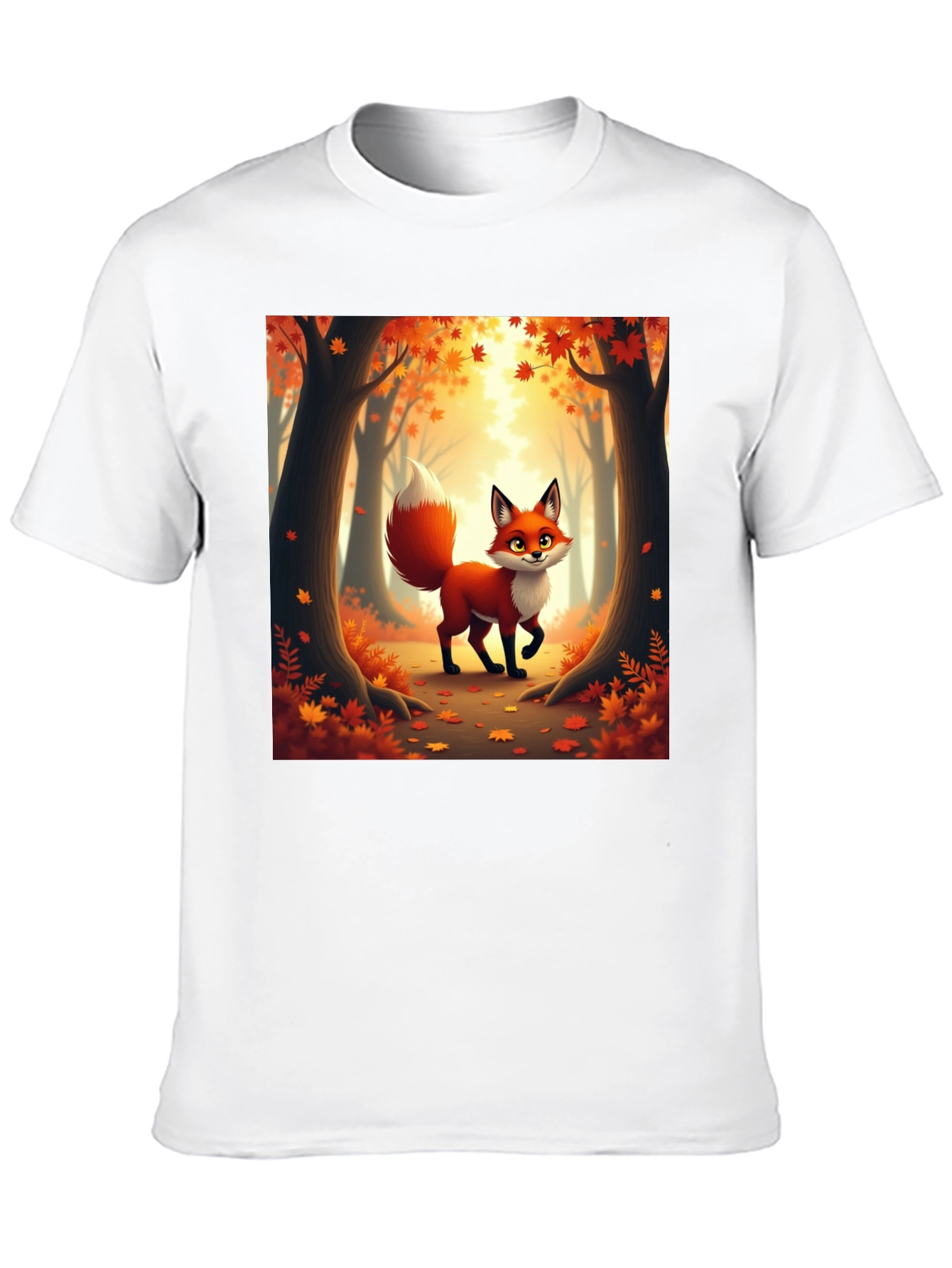 Camiseta Negra con Zorro Otoñal Animado