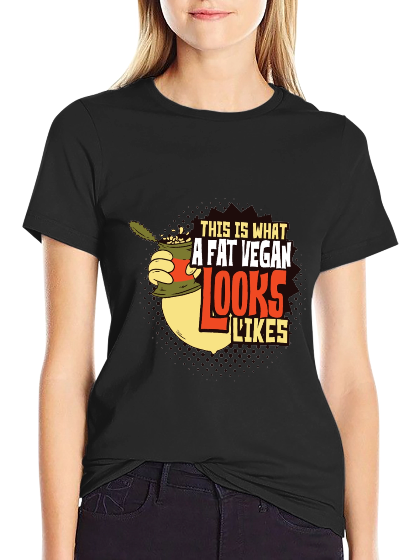 Camiseta Negra con Diseño Gráfico A Fat Vegan