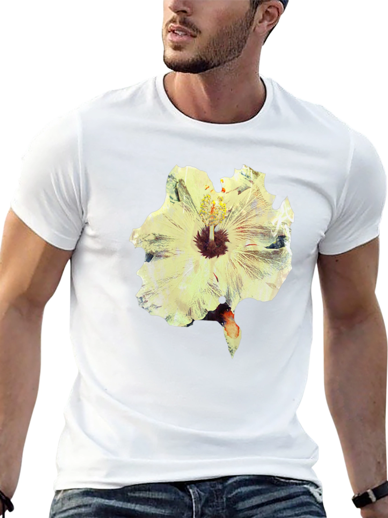 Camiseta Negra con Estampado Floral Abstracto