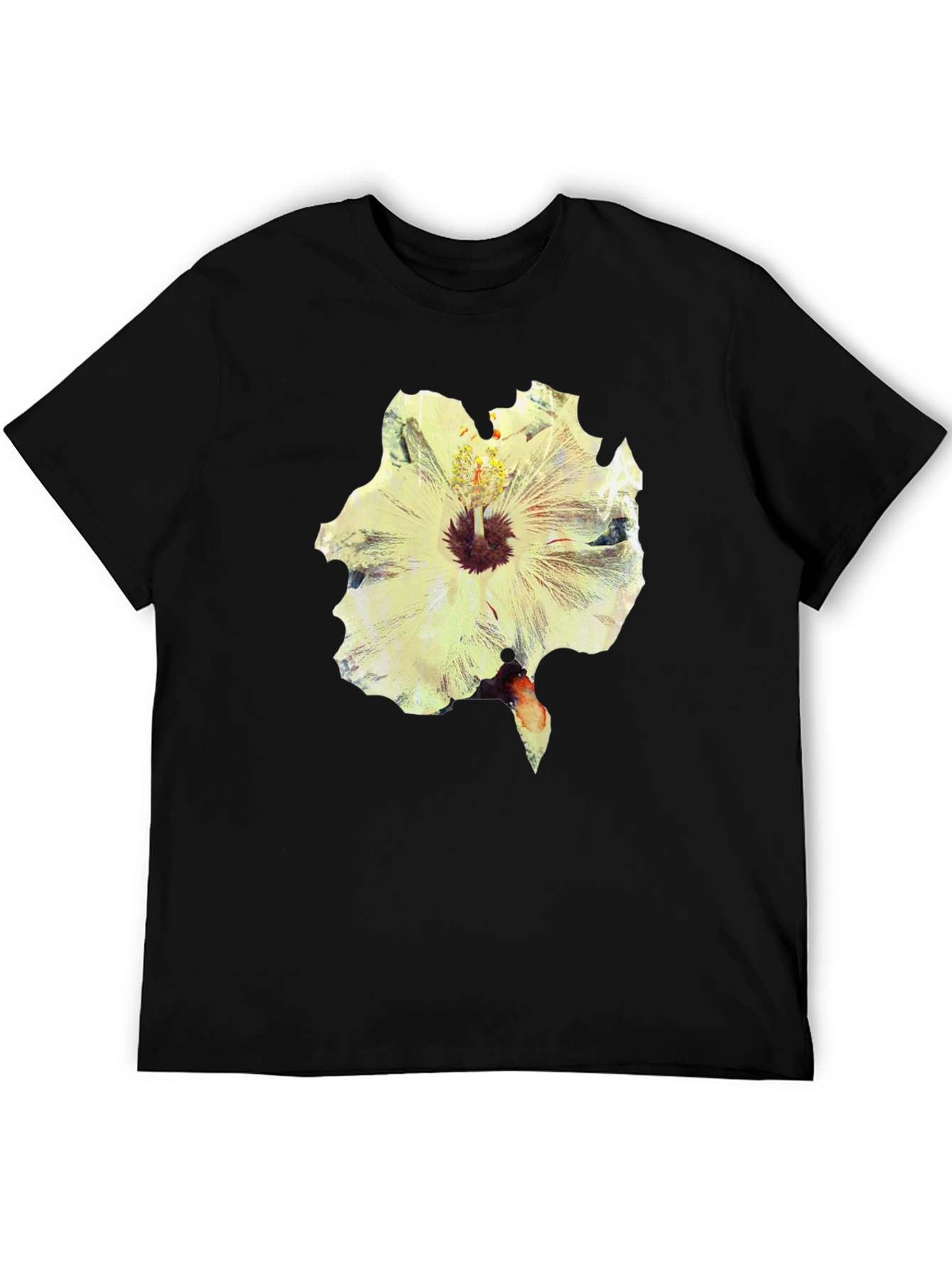Camiseta Negra con Estampado Floral Abstracto