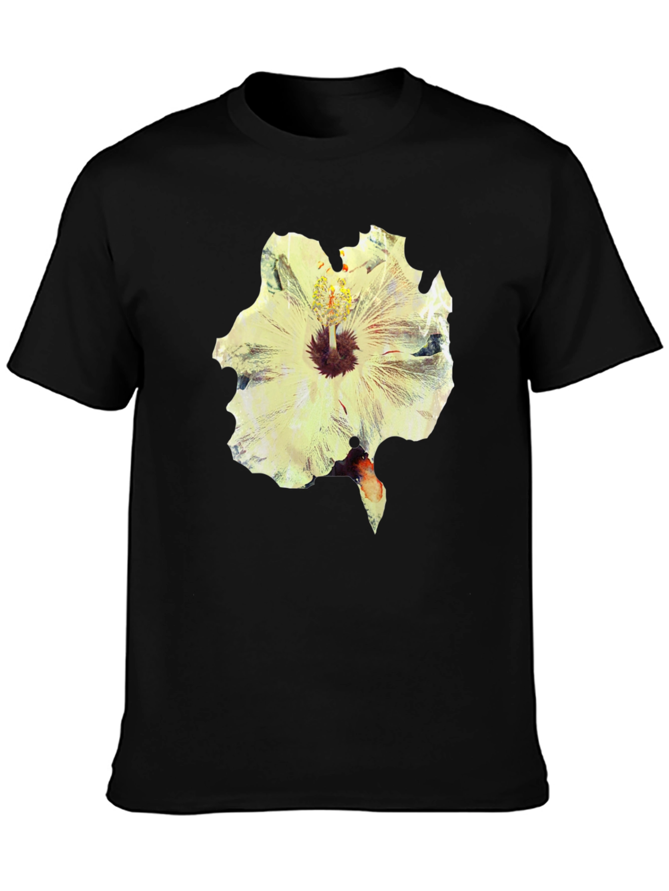 Camiseta Negra con Estampado Floral Abstracto