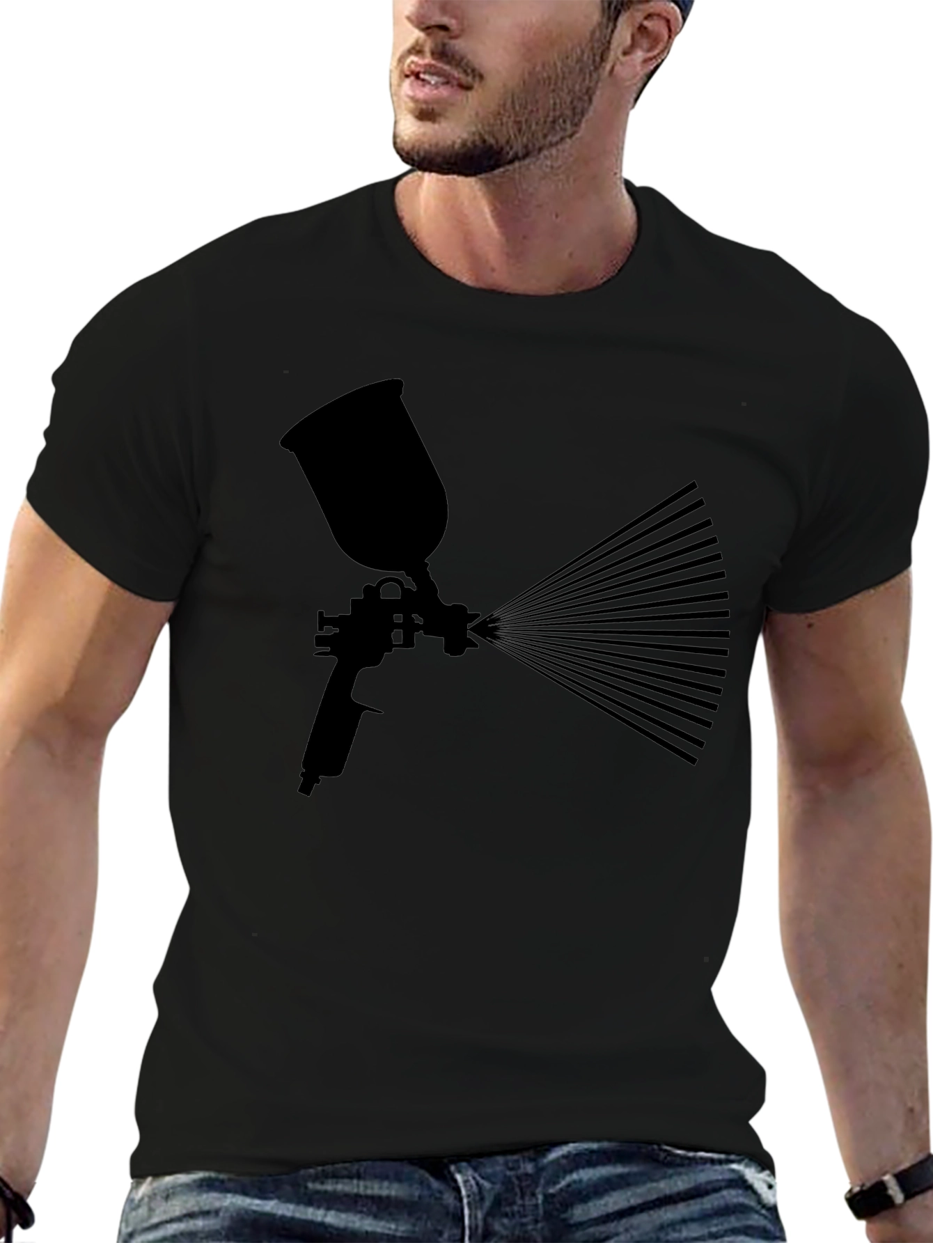 Camiseta Negra con Diseño de Pistola de Pintura
