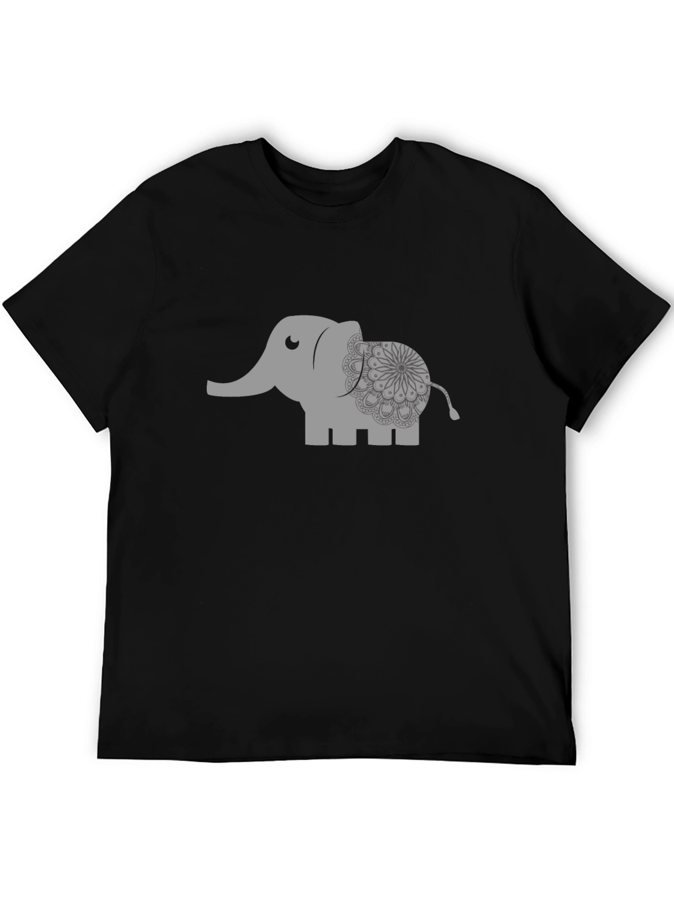 Camiseta Negra con Estampado de Elefante Mandala