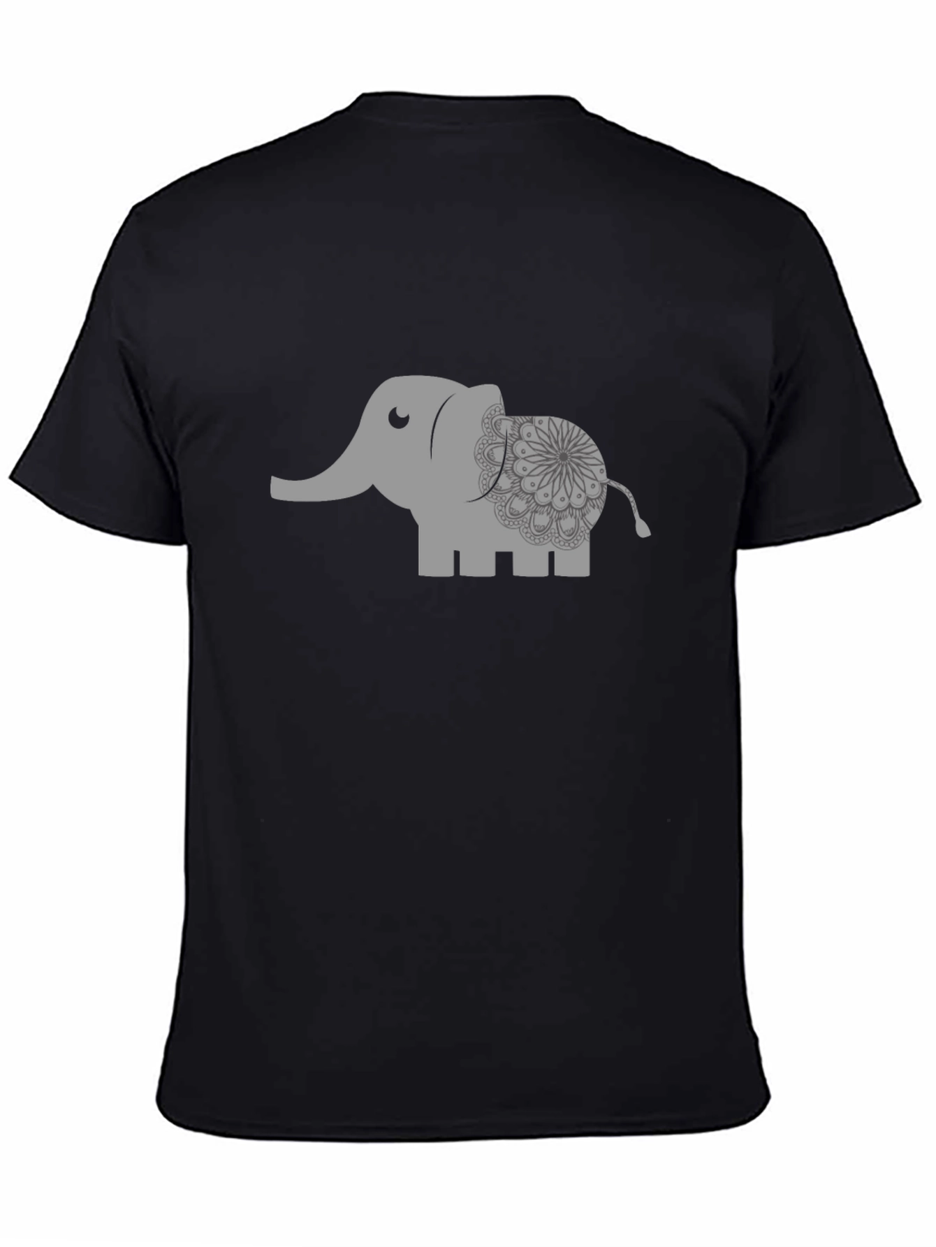 Camiseta Negra con Estampado de Elefante Mandala