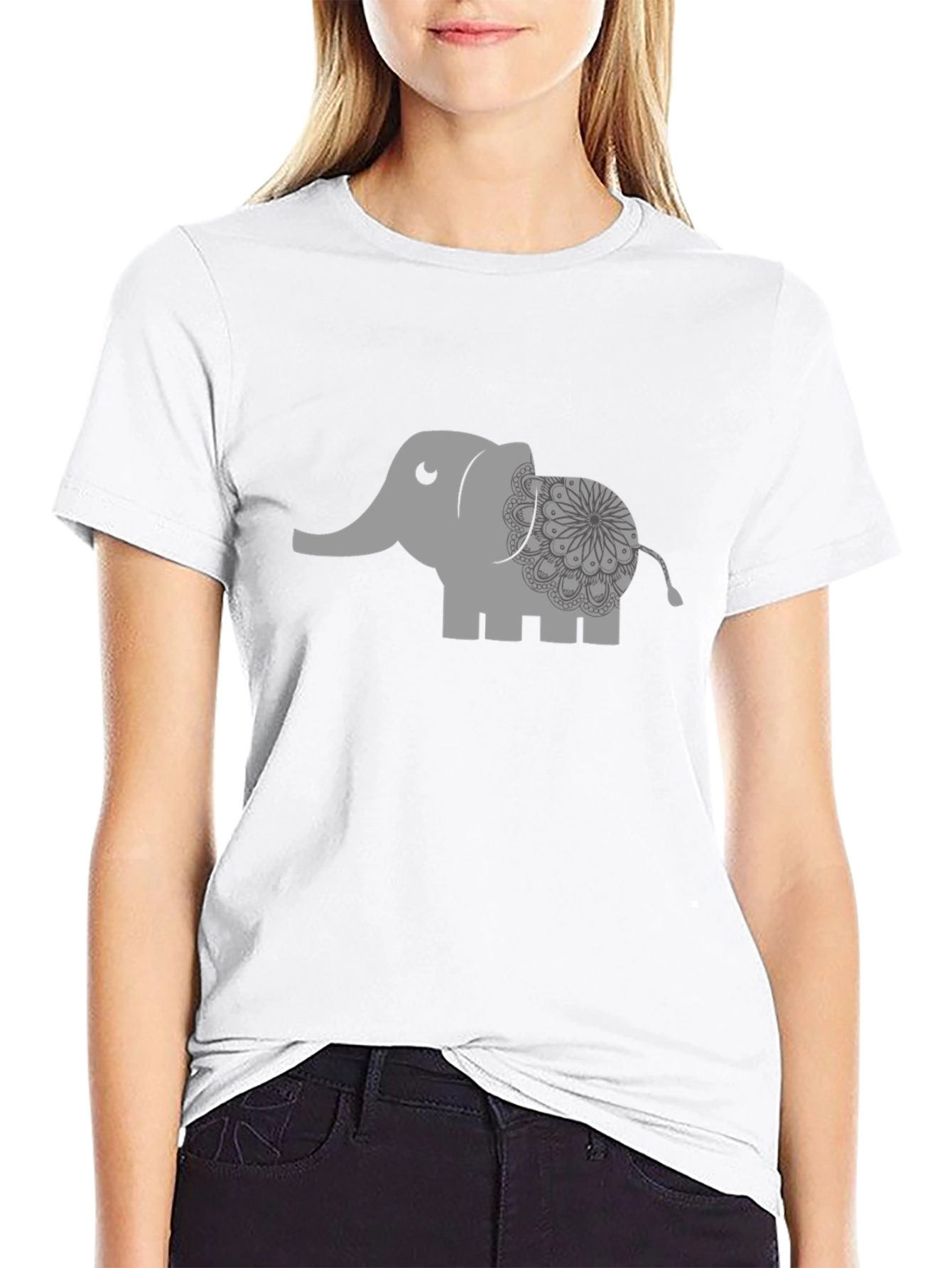 Camiseta Negra con Estampado de Elefante Mandala