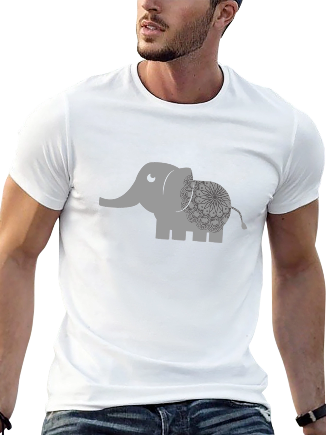 Camiseta Negra con Estampado de Elefante Mandala