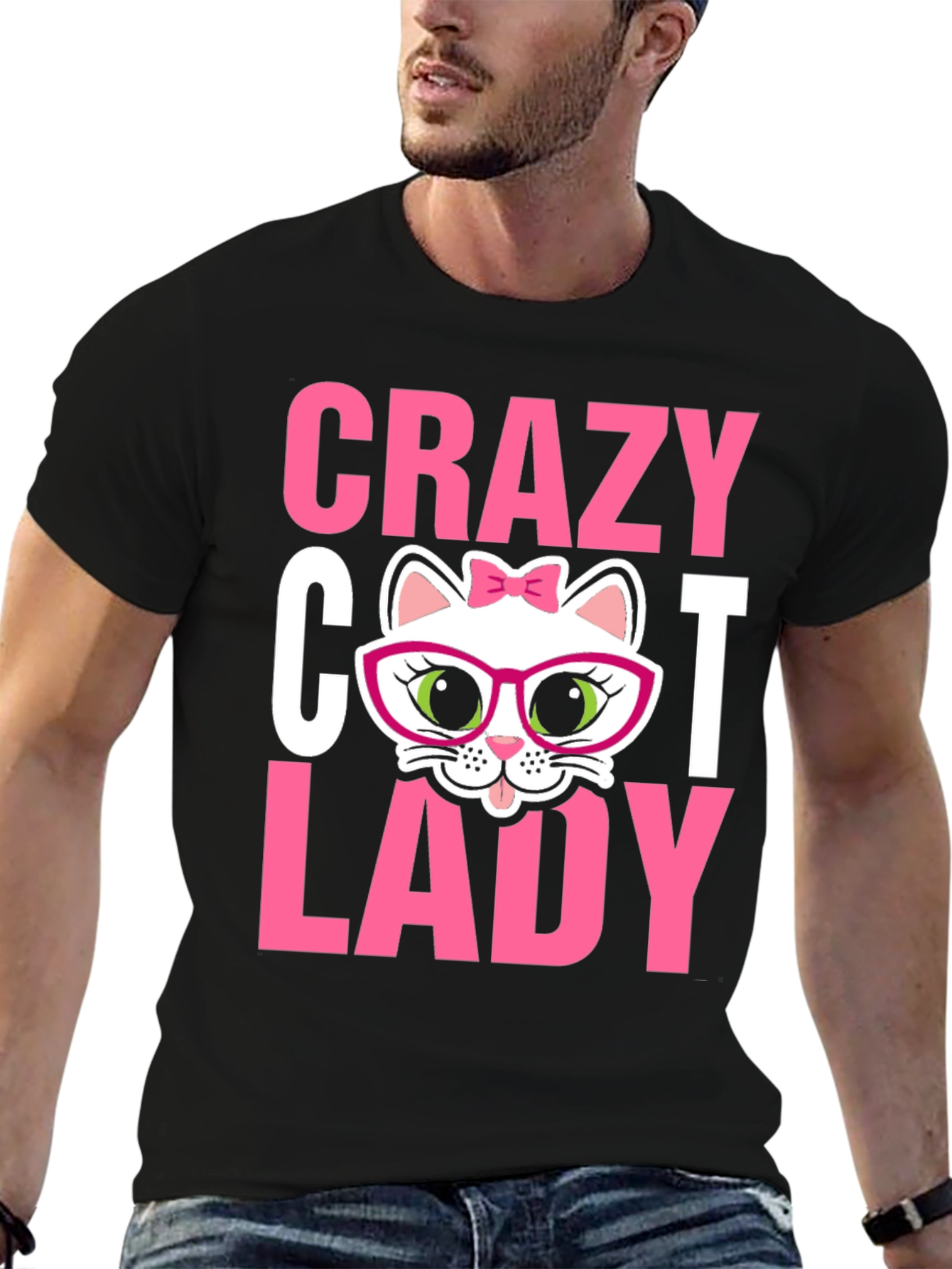 Camiseta Negra Crazy Cat Lady para Amantes de Gatos