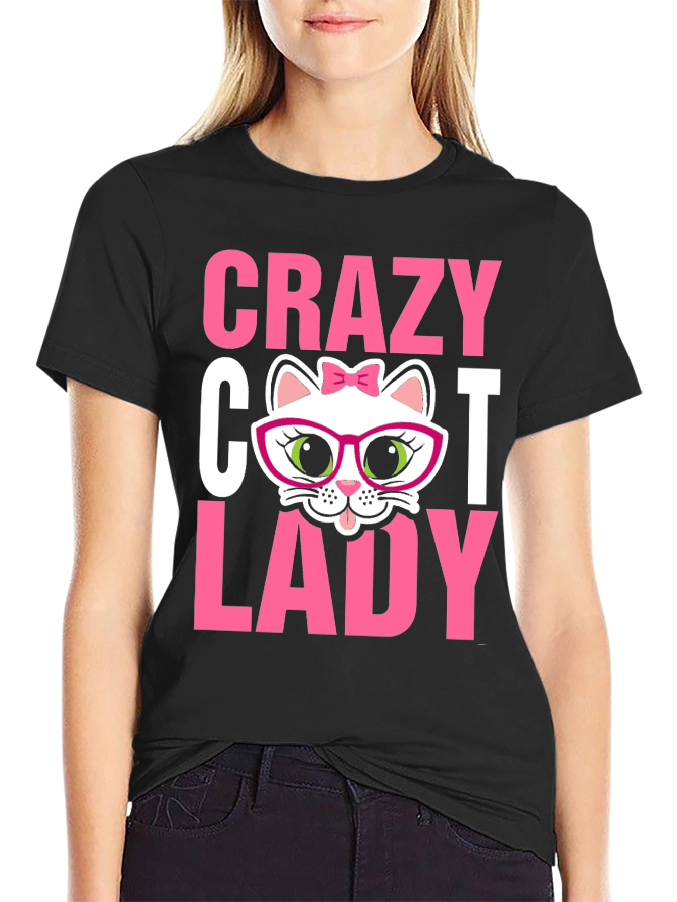 Camiseta Negra Crazy Cat Lady para Amantes de Gatos