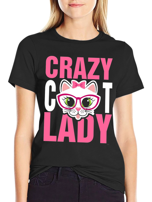 Camiseta Negra Crazy Cat Lady para Amantes de Gatos