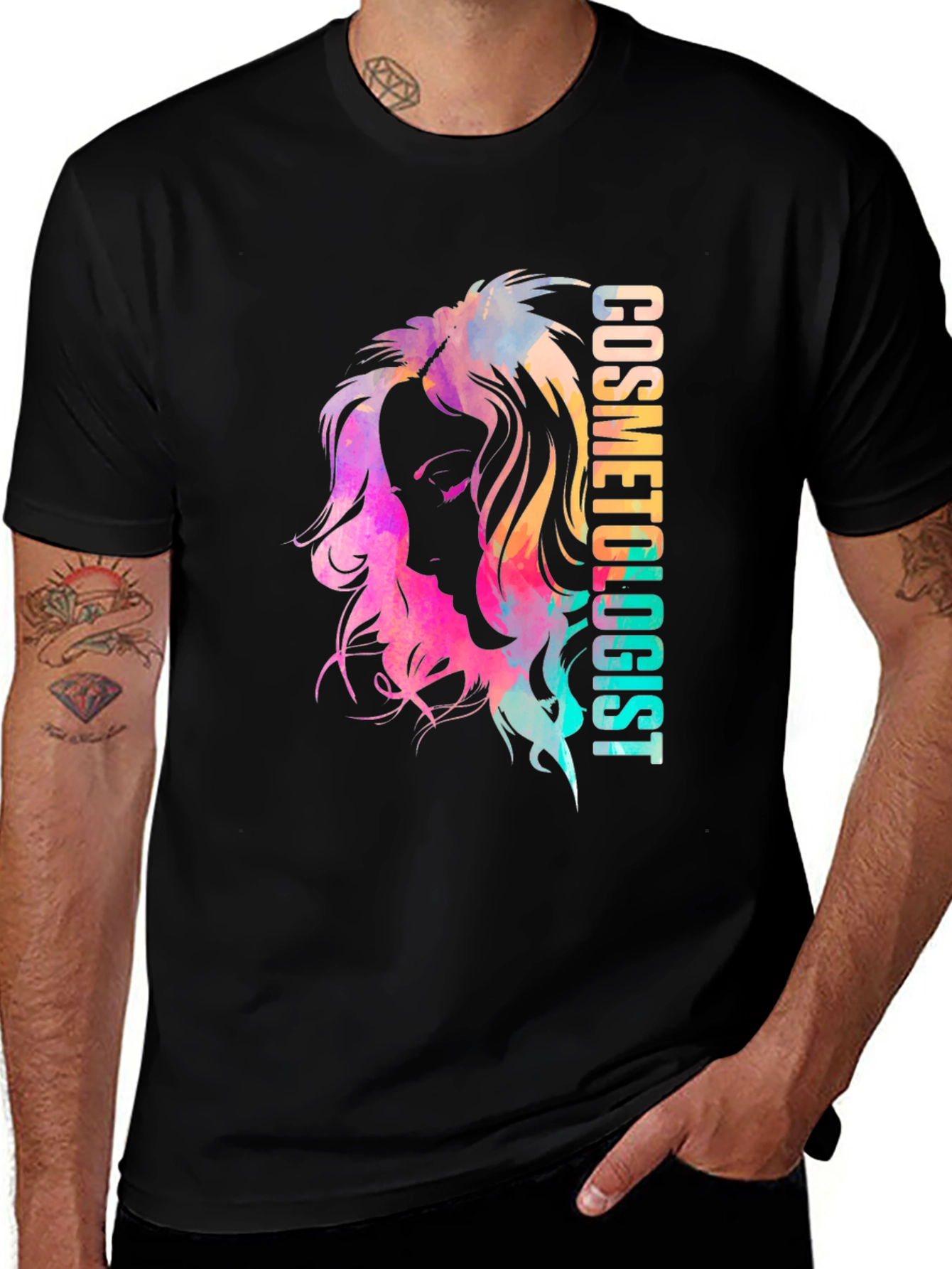 Camiseta Negra Cosmetóloga Diseño Acuarela