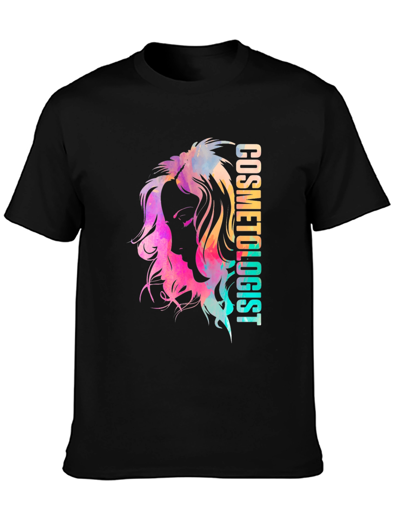 Camiseta Negra Cosmetóloga Diseño Acuarela