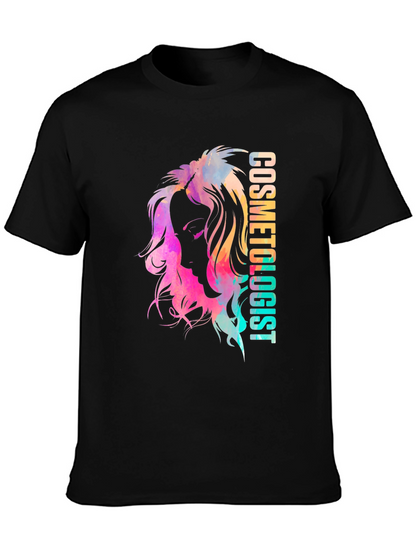 Camiseta Negra Cosmetóloga Diseño Acuarela