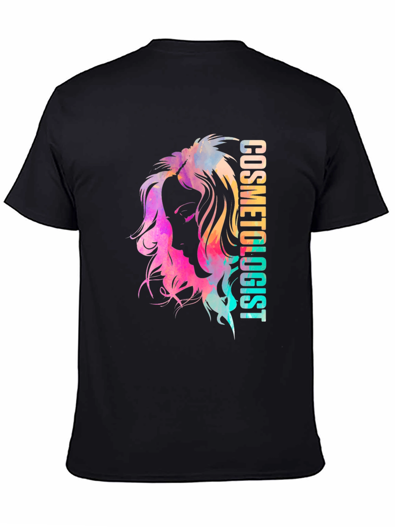 Camiseta Negra Cosmetóloga Diseño Acuarela