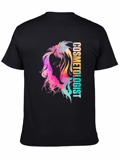 Camiseta Negra Cosmetóloga Diseño Acuarela