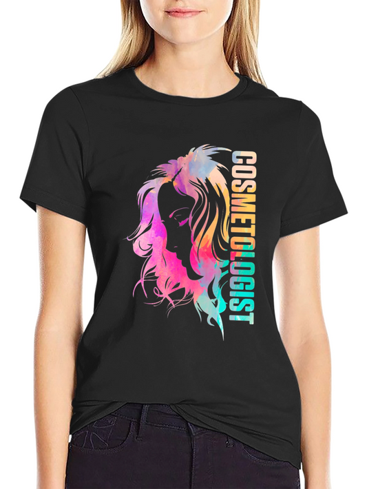Camiseta Negra Cosmetóloga Diseño Acuarela