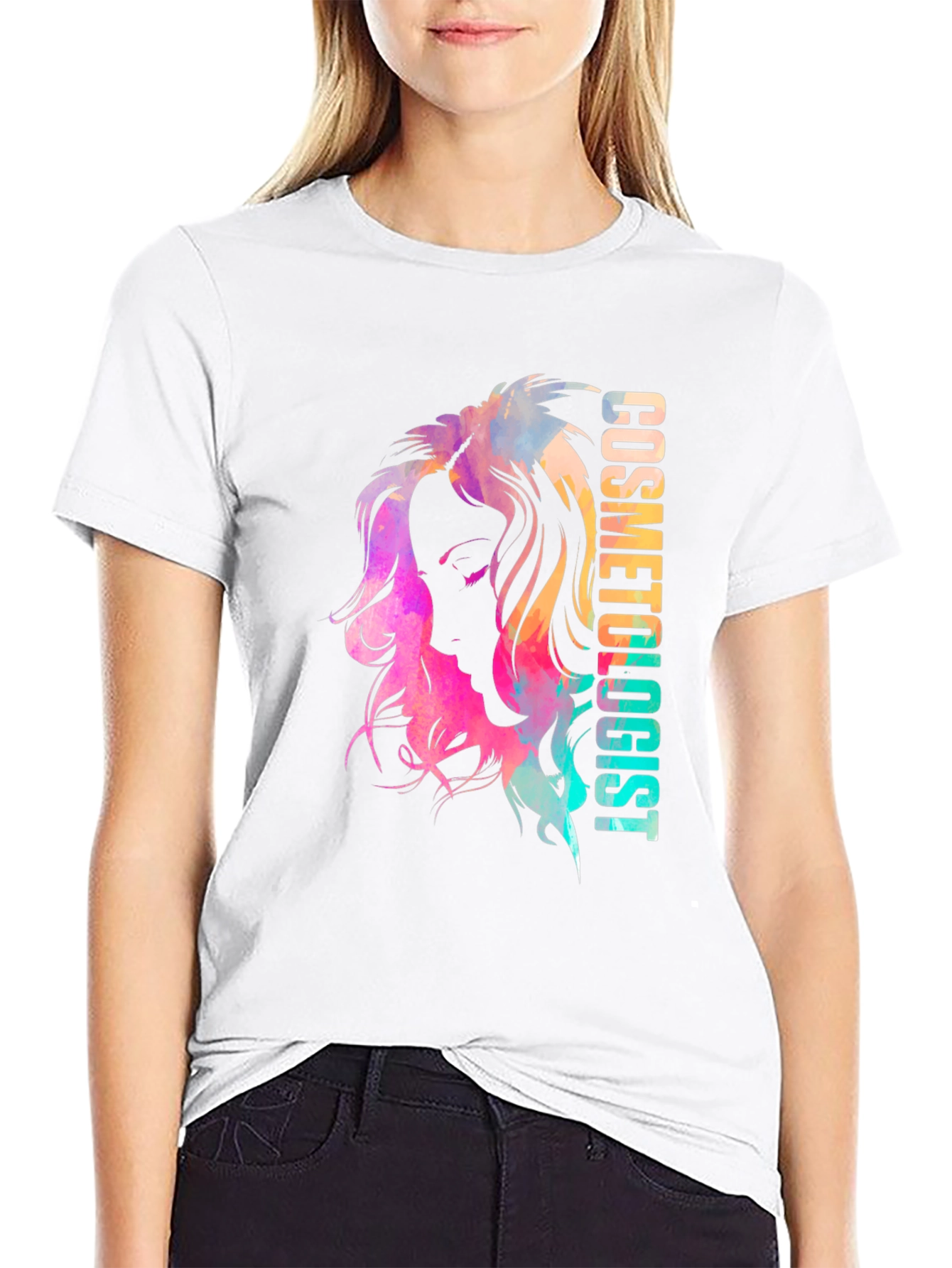 Camiseta Negra Cosmetóloga Diseño Acuarela