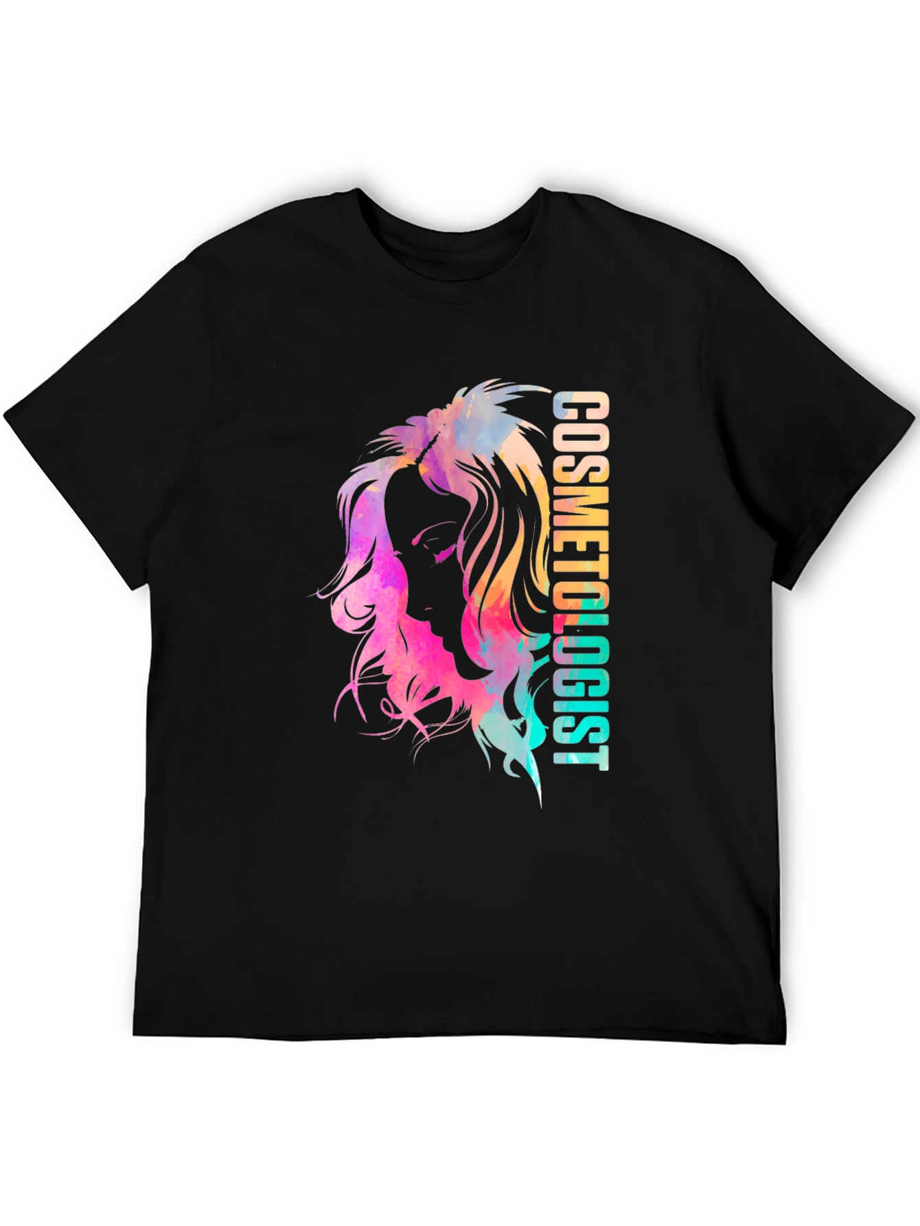 Camiseta Negra Cosmetóloga Diseño Acuarela