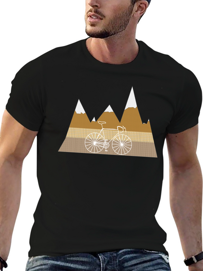 Camiseta Negra con Diseño de Bicicleta y Montañas