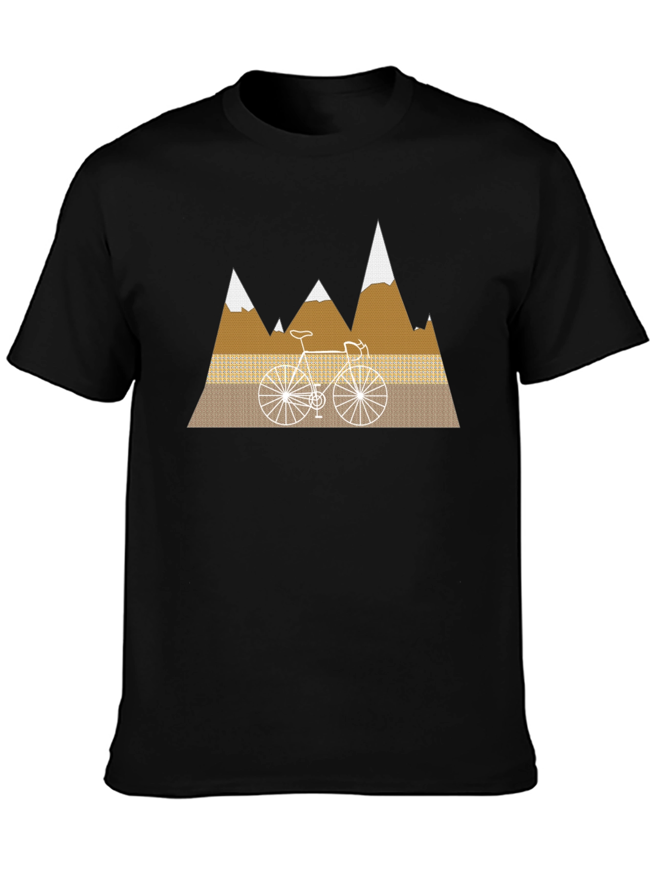 Camiseta Negra con Diseño de Bicicleta y Montañas