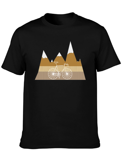 Camiseta Negra con Diseño de Bicicleta y Montañas