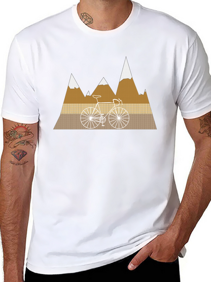 Camiseta Negra con Diseño de Bicicleta y Montañas