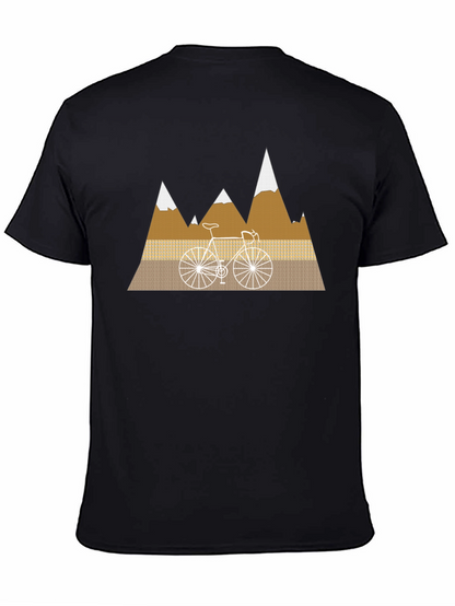 Camiseta Negra con Diseño de Bicicleta y Montañas