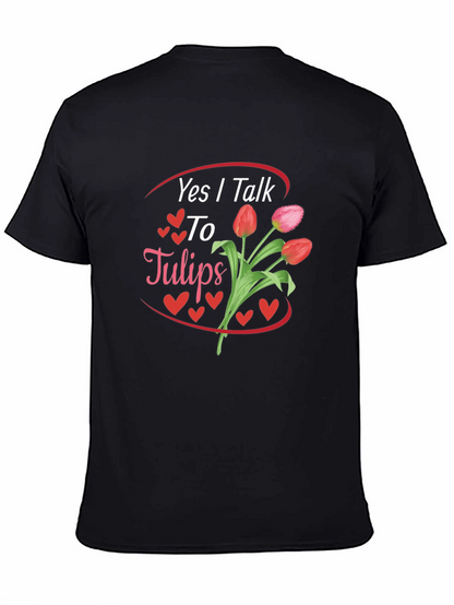 Camiseta Negra Sí Hablo con Tulipanes