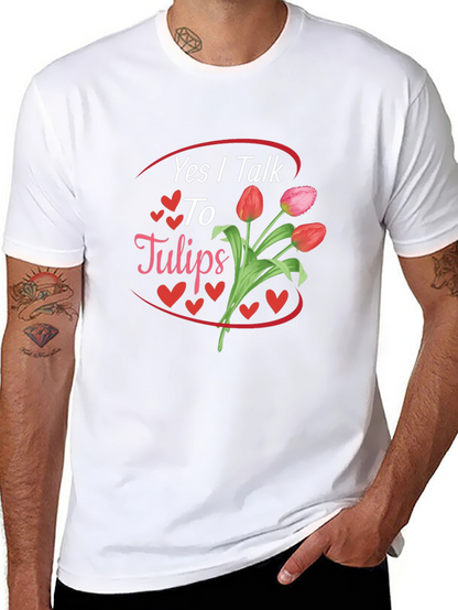 Camiseta Negra Sí Hablo con Tulipanes