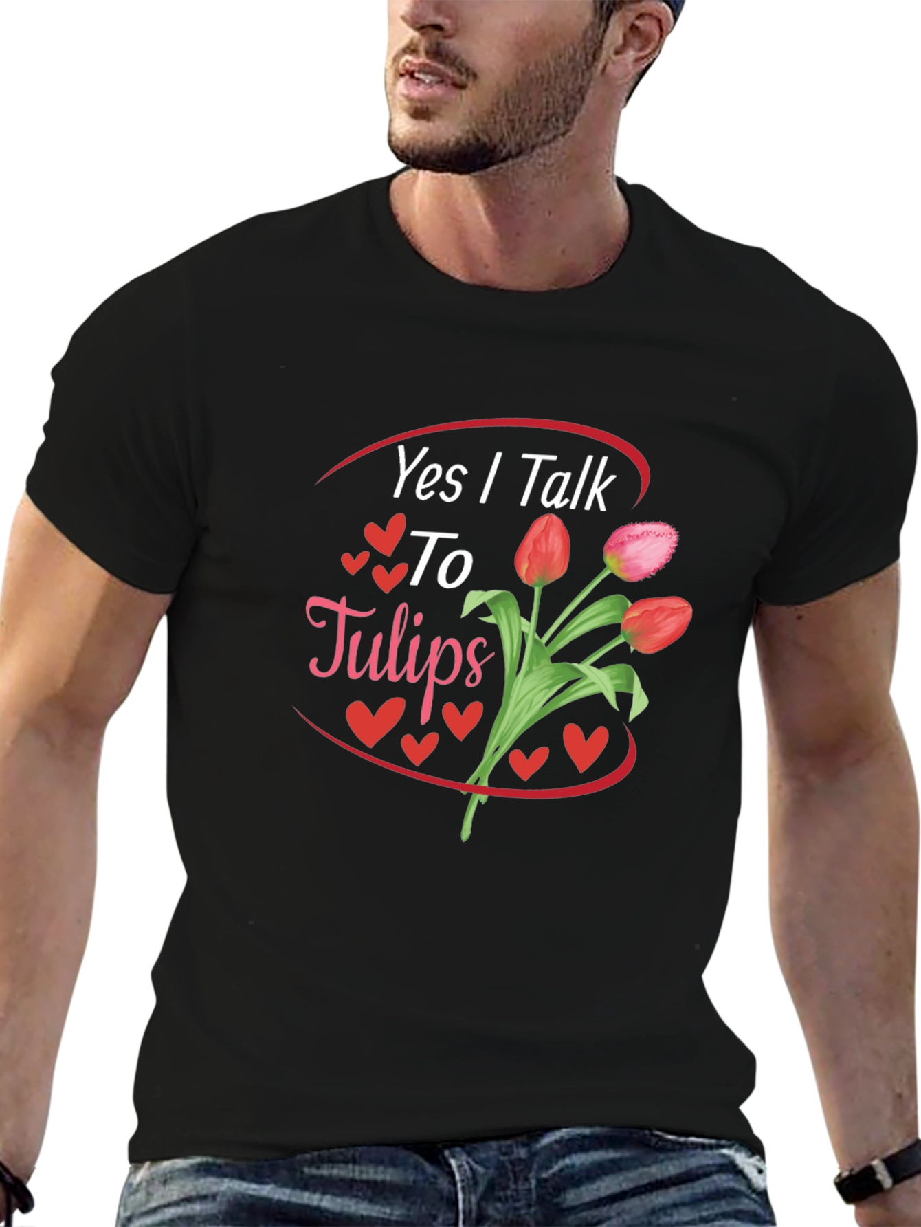 Camiseta Negra Sí Hablo con Tulipanes