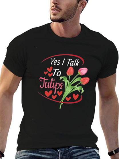 Camiseta Negra Sí Hablo con Tulipanes