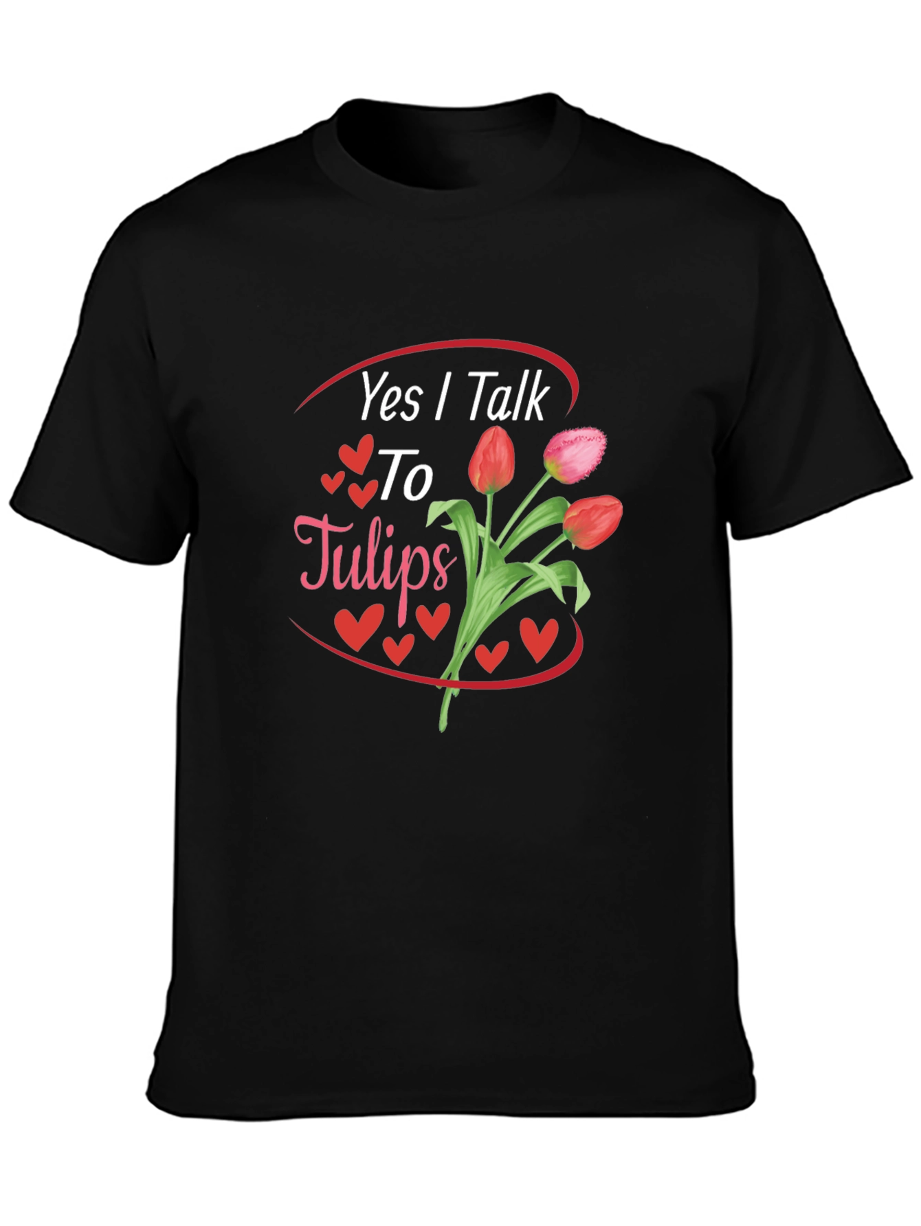 Camiseta Negra Sí Hablo con Tulipanes