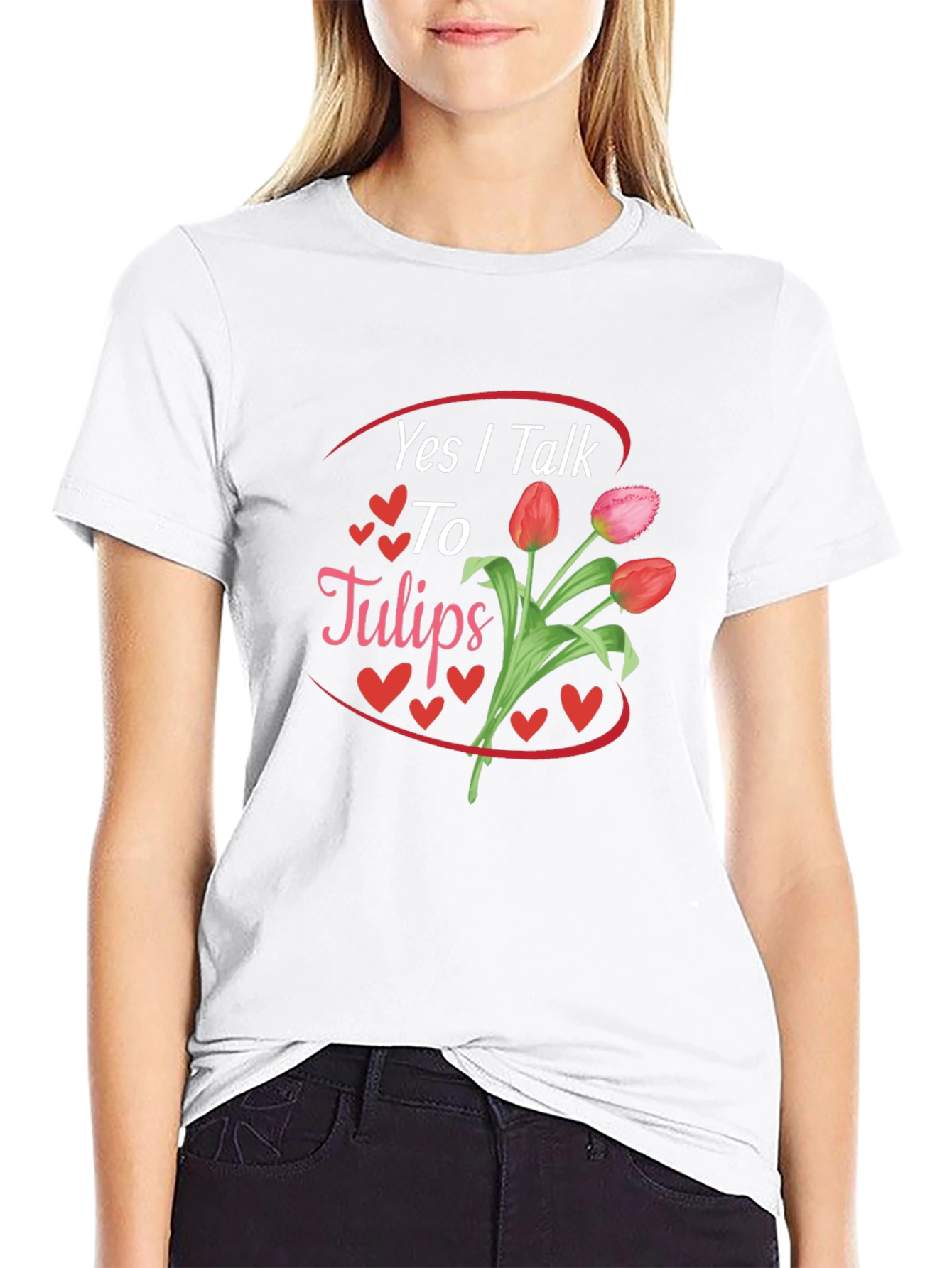 Camiseta Negra Sí Hablo con Tulipanes