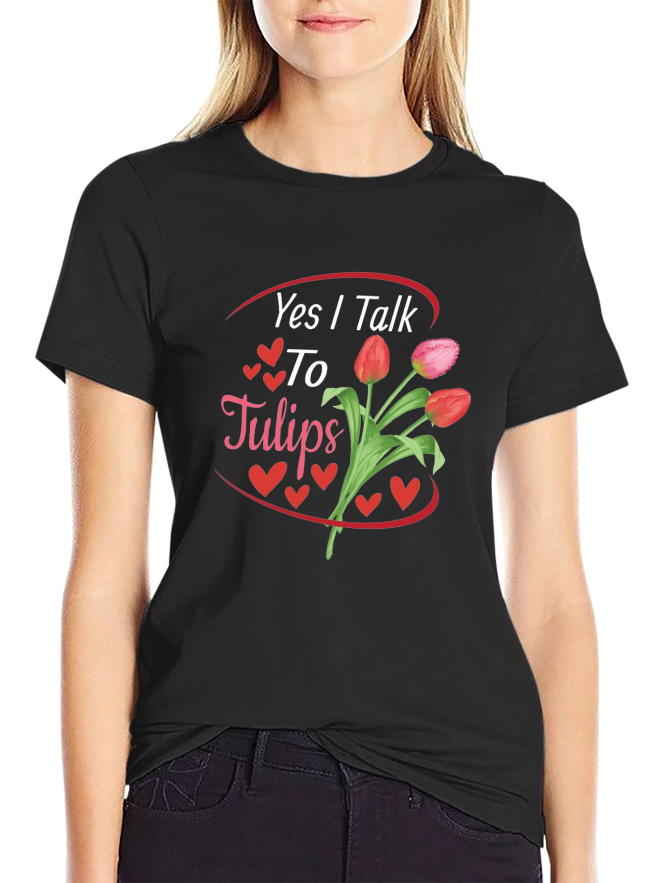Camiseta Negra Sí Hablo con Tulipanes