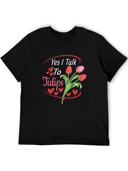 Camiseta Negra Sí Hablo con Tulipanes
