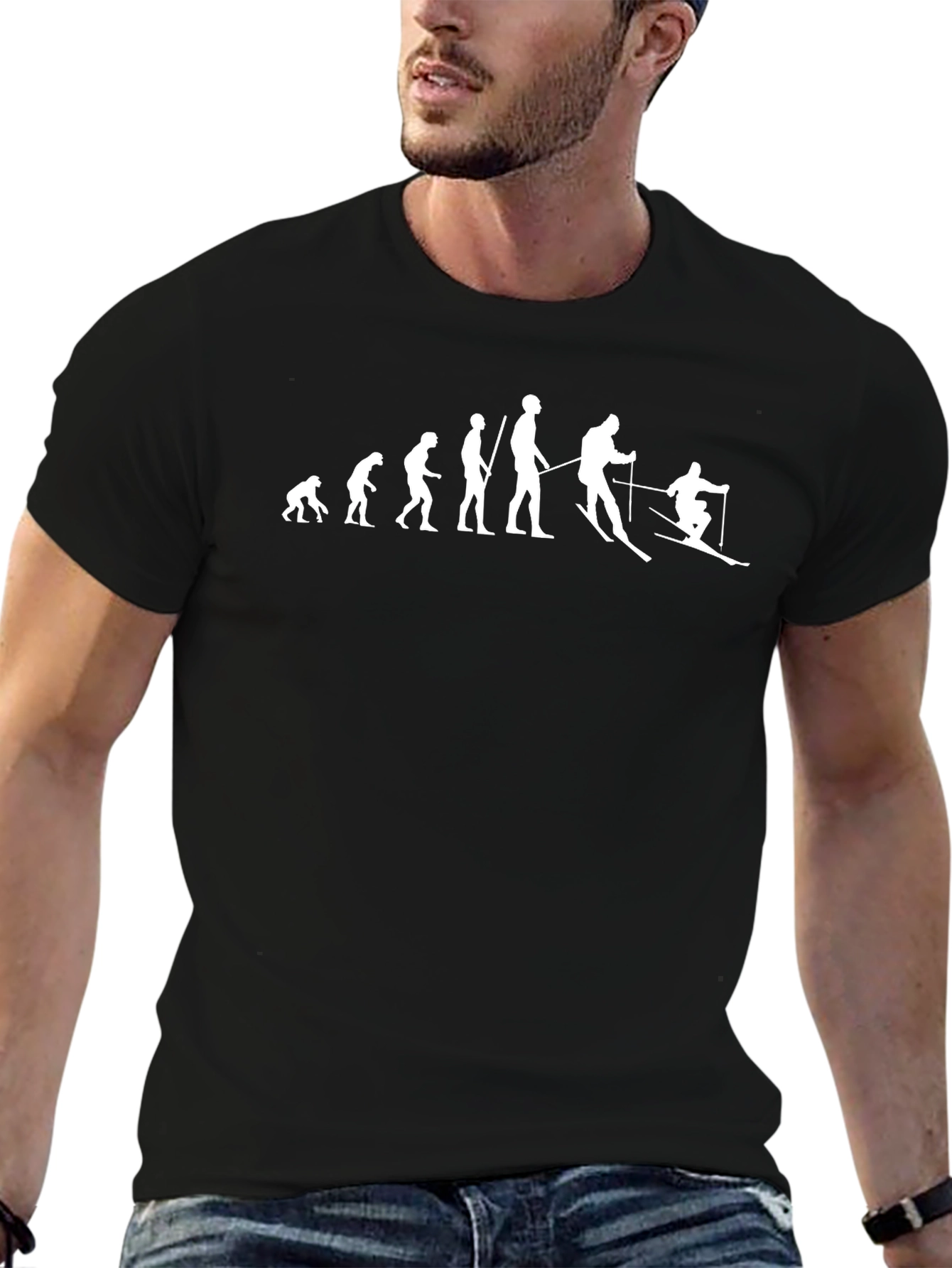 Camiseta Negra Hombre - Evolución del Esquiador