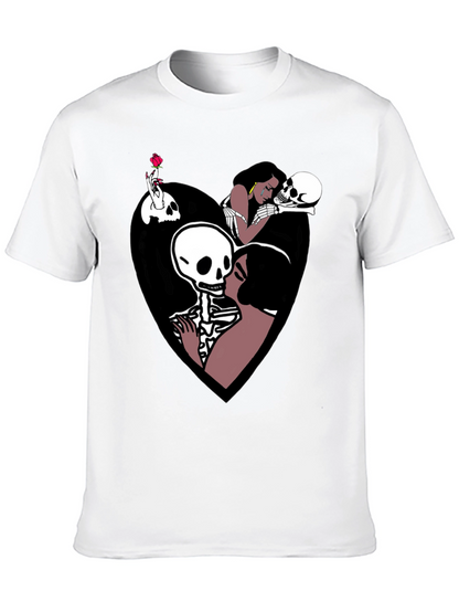 Camiseta Negra con Diseño Romántico de Calaveras