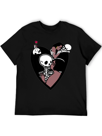 Camiseta Negra con Diseño Romántico de Calaveras