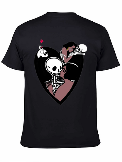 Camiseta Negra con Diseño Romántico de Calaveras