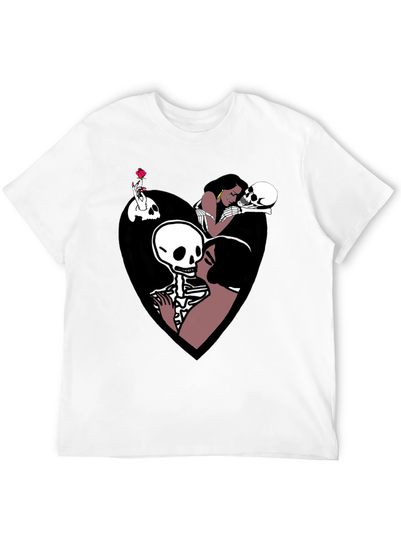 Camiseta Negra con Diseño Romántico de Calaveras