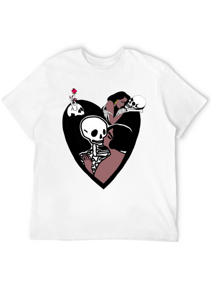 Camiseta Negra con Diseño Romántico de Calaveras