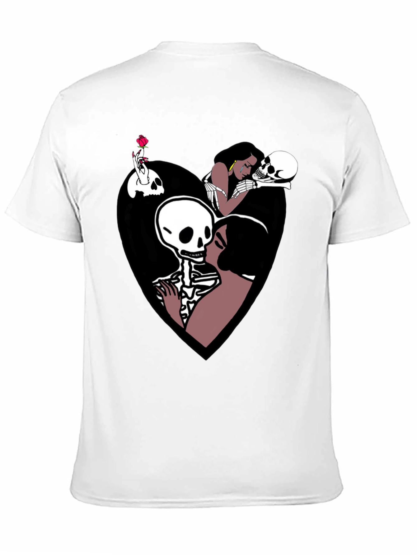 Camiseta Negra con Diseño Romántico de Calaveras